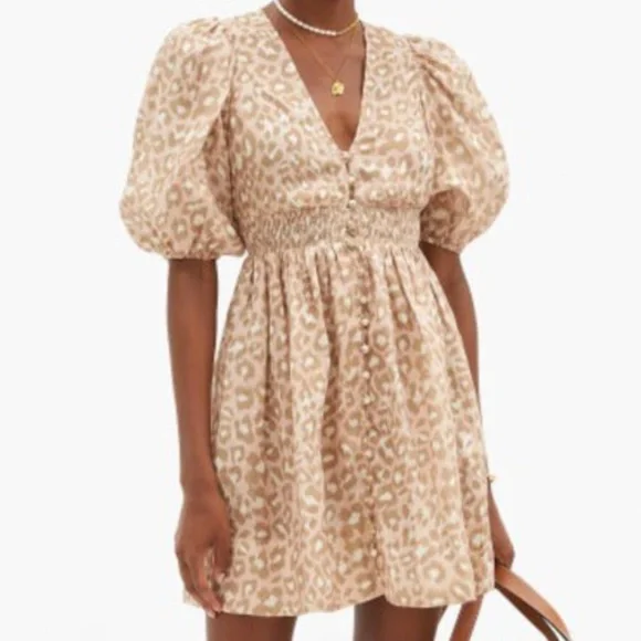 strapless open back dress ZIMMERMANN Toffee Leopard Tie Neck Mini Dress Size 2 (New) main image 0